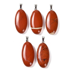Red Jasper Natural Red Jasper Pendants, with 304 Stainless Steel Snap on Bails, Oval Charm, 44x20x8mm, Hole: 7x4mm