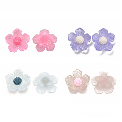Mixed Color Transparent Resin Cabochons, with Glitter Powder, Flower, Mixed Color, 20x20x7mm