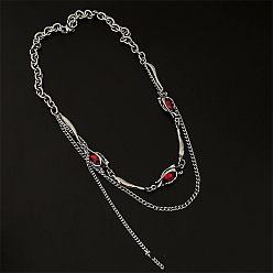 Siam 304 Collares de doble capa con colgante de diamantes de imitación de acero inoxidable y aleación para hombre, platino y acero inoxidable Color, siam, 17.72 pulgada (45 cm)