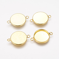 Golden Brass Cabochon Connector Settings, Plain Edge Bezel Cups, Lead Free & Cadmium Free, Flat Round, Golden, Tray: 14x1.5mm, 21.5x16x2.5mm, Hole: 1.5mm