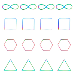 Rainbow Color 304 Stainless Steel Linking Rings, Laser Cut, Triangle & Infinity & Hexagon & Square, Rainbow Color, 20~26x9~33x1mm, 16pcs/box
