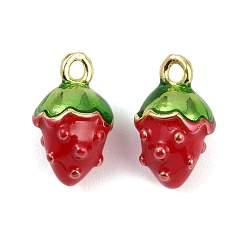 Клубника Латунь эмаль прелести, пищевые чары, без кадмия и без свинца, реальный 18 k позолоченный, клубника, 12x7.5x7 мм, отверстие : 1.2 мм