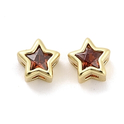 Настоящее золото 18K Латунь с кубиками циркония, звезда, долговечный, стойки покрытие, без свинца и без кадмия, ионное покрытие (ip), реальный 18 k позолоченный, 6x6.5x4 мм, отверстие : 2x1.5 мм