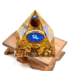 Лео Созвездие оргонит пирамида смола генераторы энергии, reiki натуральные чипсы тигровый глаз внутри для украшения стола домашнего офиса, Лев, 50 мм