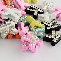 Letter K Mixed Color Zinc Alloy Grade A Rhinestone Letter Slide Charms, Letter.K, 12.5x10x4.5mm, Hole: 8x1.5mm