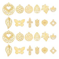 Golden 120Pcs 12 Style Iron Pendants, Mixed Shapes, Golden, 10pcs/style