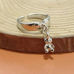 Платина Открытые кольца из цинкового сплава, Сердце с медведем, платина, внутренний диаметр: регулируемый