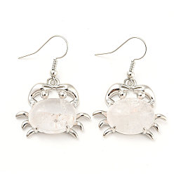 Хрусталь Серьги с подвесками в форме краба из натурального кварца, платиновые латунные серьги, 39x26 мм