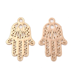 Light Gold Долговечные филигранные подвески из латуни с покрытием, hamsa hand charms, без кадмия, без никеля и без свинца, золотой свет, 14x9x0.3 мм, отверстие : 1 мм