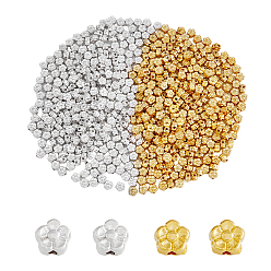 Doré & D'argent 600pcs 2 couleurs perles en alliage de style tibétain, sans plomb et sans cadmium, fleur, or et argent, 5x5x3mm, Trou: 1mm, 300 pcs / couleur