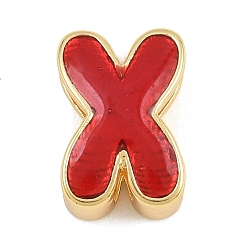 Letter X Laiton perles d'émail, sans cadmium et sans plomb, crémaillère plaquage, plaqué longue durée, réel 18 k plaqué or, lettre x, 14x10x6mm, Trou: 3x11mm
