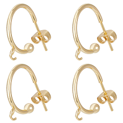 Настоящее золото 24K 20шт. 304 фурнитура для сережек-гвоздиков из нержавеющей стали, серьги-полукольца фурнитура с петлями, с фрикционными гайками 20шт., реальный 24 k позолоченный, 19x16x3 мм, штифты : 0.8 мм