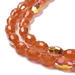 Indian Red Baking Painted Glass Beads Strands, Imitation Opalite, Faceted, AB Color, Oval, Indian Red, 4x6mm, Hole: 0.8mm, about 69pcs/strand, 16.54~16.73''(42~42.5cm)