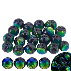 Зеленый 20шт. светящихся стеклянных бусин с эффектом потрескивания, круглые, светится в темноте, зелёные, 8.5 мм, отверстие : 1.6 мм