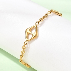 Rhombus 304 браслеты из нержавеющей стали ссылка для женщин, реальный 18 k позолоченный, ромб, 7.09 дюйм (18 см)