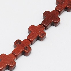 Шоколадный Синтетических нитей бирюзовые бусы, окрашенные, крестик, цвет шоколада, 10x8x3 мм, отверстие : 1 мм, около 38 шт / нитка, 15 дюйм