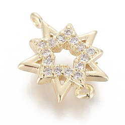 Clear Brass Micro Pave Cubic Zirconia Links, Star, Golden, Clear, 14.5x11.5x2.5mm, Hole: 1mm