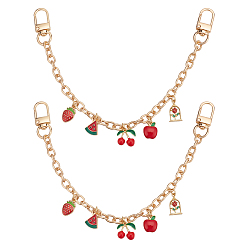 Golden 2Pcs Alloy FireBrick Enamel Fruit Charm Cable Chain Purse Decorative Chains, with Alloy Swivel Clasps, Golden, 260mm