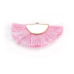 Pink Полиэфирные украшения кисточкой подвесные, веерообразный, золотые, розовые, 24.5~28x44~53x3 мм, отверстие : 3x1.5 мм