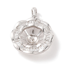 Real Platinum Plated 925 Sterling Silver Peg Bail Pendants, with Cubic Zirconia, Hollow Flower Charm, for Half Drilled Beads, Real Platinum Plated, 23x21x6mm, Hole: 3x4mm, Pin: 1mm