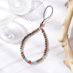 Верблюжий Цепочки для телефона с круглыми бусинами из натурального и зеленого авантюрина, сердолика и дерева, верблюжие, 215 мм