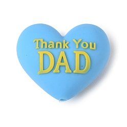 Сердце Силиконовые бусины на день отца, фокусные бусы, синие, шаблон слова, сердце, 25x30x16.5 мм, отверстие : 2.5 мм