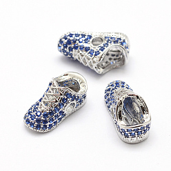 Platine Micro cuivres ouvrent note AAA billes de zircone cubique, , sans plomb & sans nickel & sans cadmium , creux, plaqué longue durée, platine, 13.5x6x6.5mm, Trou: 2mm