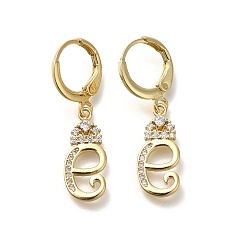 Letter E Серьги-кольца из латуни с прозрачным кубическим цирконием, реальный 18 k позолоченный, Письмо E, 31.5 мм, подвески: 18x8x2 мм