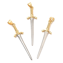 (52) Непрозрачная лаванда Стойки обшивки латунные подвески, долговечный, без свинца и без кадмия, очарование меча, разноцветные, 42x10.5x2.5 мм, отверстие : 4x3.5 мм