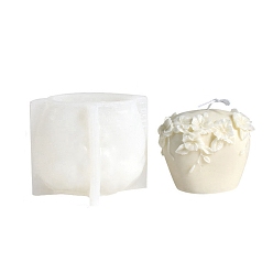 White 3D Pillar with Flower DIY Candle Silicone Molds, for Scented Candle Making, White, 8.8x11x8.5cm