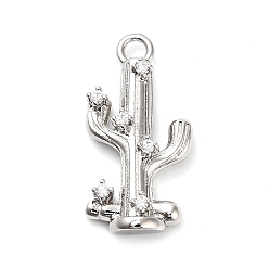 Платина Латунные микро проложить кубического циркония подвески, кактус прелести, стойки покрытие, долговечный, без свинца и без кадмия, платина, 23x12x5 мм, отверстие : 2.5 мм