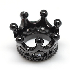 Черный Цвет Металла Стойки обшивки латунь микро проложить кубического циркония бусы, корона, бусины с большим отверстием, долговечный, без кадмия и без свинца, металлический черный , 11x7 мм, отверстие : 6 мм