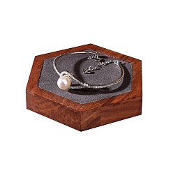 Шестиугольник Бархатные и деревянные шкатулки, браслет дисплей, шестиугольник, 10x8.7x1.8 см