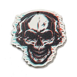 Skull Древесины подвески, Хэллоуин тема, чёрные, череп, 50x47x3 мм, отверстие : 2 мм