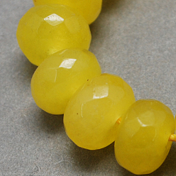 Желтый Естественно нефритовый шарик нити, окрашенные, граненые, рондель, желтые, 4x2~3 мм, отверстие : 0.5 мм, 15.1 дюйм