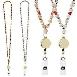 (52) Непрозрачная лаванда 2шт 2 цвета деревянные бусины выдвижная катушка для значков с цепями, с ПВХ и железными защелкивающимися ремнями, разноцветные, 540 мм, 1 шт / цвет