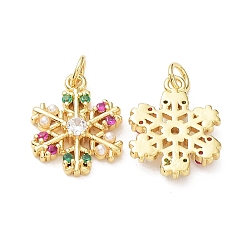 Настоящее золото 18K Подвески из латуни, циркония и пластика с искусственным жемчугом, без кадмия и без свинца, стойки покрытие, Новогодняя тема, снежинка, реальный 18 k позолоченный, 17.5x13.5x3.5 мм, отверстие : 3 мм