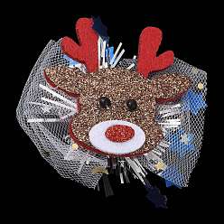 Олень Рождественские заколки для волос из фетра и марли из кожи аллигатора, с ПВХ и железной фурнитурой, аксессуары для волос для девочек женщин, олень, 67x77x21 мм
