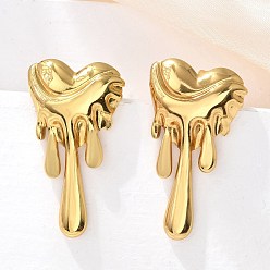 Настоящее золото 18K 304 серьги-гвоздики из нержавеющей стали для женщин, ионное покрытие (ip), сердце, реальный 18 k позолоченный, 32.5x18 мм