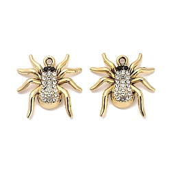 Золотой Сплава кристалла горный хрусталь подвески, прелести паука, золотые, 22.5x22.5x5 мм, отверстие : 1.8 мм