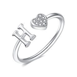 Letter H Регулируемые латунные манжеты со стразами для женщин, Сердце и письмо, платина, Письмо ч, внутренний диаметр: 15~20 мм