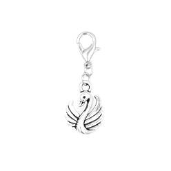 Antique Silver Alloy Pendants, with Lobster Claw Clasps, Swan, Antique Silver, 37mm