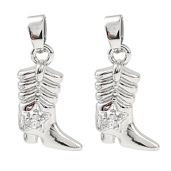 Платина Латунные микропаве прозрачные подвески с фианитом, брелоки для ботинок, долговечный, платина, 15x11x8.5 мм, отверстие : 3.5x3 мм