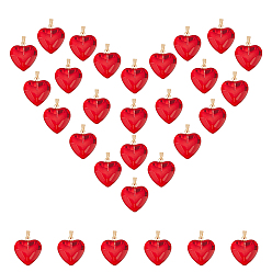 Красный Прозрачный лак окрашенные стеклянные подвески, с позолоченными железными дужками, сердце, красные, 22x20.5x7 мм, отверстие : 2x6 мм, 30 шт / коробка