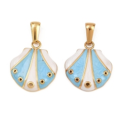 Светло-Голубой 304 нержавеющей стальной эмали подвески, формы раковины, золотые, Небесно-голубой, 21x19x3 мм, отверстие : 6.5x3 мм