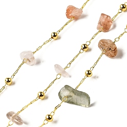 Rutilated Кварц Цепочки из бисера ручной работы из натурального рутилового кварца, пайки, с реечной обшивкой латунными выводами, долговечный, без свинца и без кадмия, с катушкой, реальный 18 k позолоченный, 5~14x2~7x3~7 мм