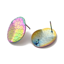 Rainbow Color Ионное покрытие (ip) 304 детали серег из нержавеющей стали, с вертикальной петлей, текстурированный овал, Радуга цветов, 20x16 мм, отверстие : 2.5 мм, штифты : 0.7 мм