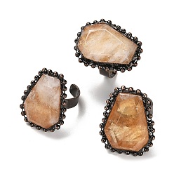 Желтый Кварц Открытое кольцо-манжета из натурального желтого кварца, с латунной фурнитурой , самородки, внутренний диаметр: 17.5~18 мм