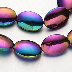 (966) Внутренний цвет Кристалл / Лиловато-лиловый на подкладке Гальванизировать немагнитных синтетический гематит бисер пряди, овальные, с покрытием разноцветным, 18x13x4~5 мм, отверстие : 1 мм