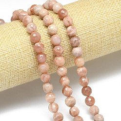 Солнечный Камень Натуральный Sunstone бисер пряди, граненый (128 граней), круглые, 7.5~8.5 мм, отверстие : 0.8~1.2 мм, около 45~49 шт / нитка, 14.57~15.20'' (37~38.6 см)